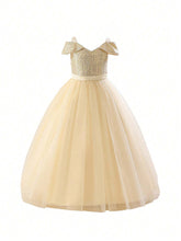 New Arrival Girls Princess Dress With Spaghetti Straps & One Shoulder Shining Sequins Big Kids Long Tulle Dress Children Formal Dress